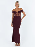 Front view of model wearing  front Princess Polly Asymmetric Neckline  Cassady Off The Shoulder Maxi Dress Purple