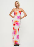 front view of model wearing Princess Polly Luncheon Maxi Dress Pink Multi Square Neck 