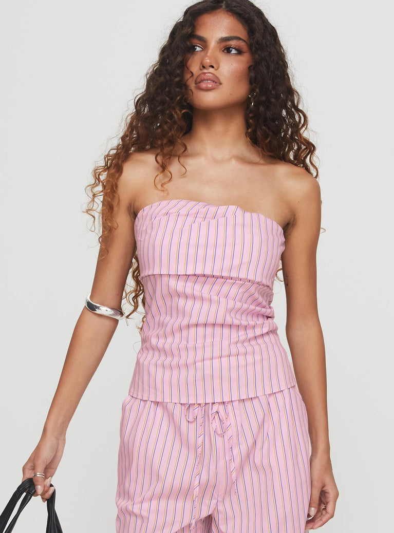 Xandria Strapless Top Pink Stripe