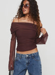 Serenah Mesh Off The Shoulder Top Brown