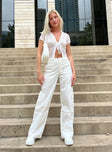 Front view of model wearing  front Princess Polly High Waisted Pants High Waisted Pants  Ayla Linen Pants White