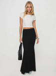   front view of model wearing Princess Polly Topping Maxi Skirt Black Petite Maxi 