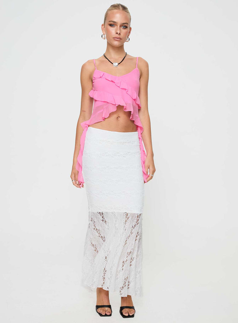   front view of model wearing Princess Polly Date Night Maxi Skirt White Maxi 