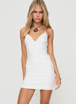 front view of model wearing Princess Polly Duncani Mini Dress White V-Neck 