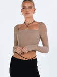 product Princess Polly Full Sleeves Square Neck  Beverly Long Sleeve Top Beige