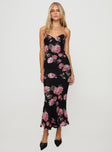 front view of model wearing Princess Polly Manolis Maxi Dress Black / Floral V-Neck 