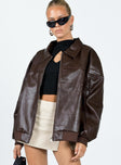 Goldsmith Faux Leather Bomber Jacket Brown