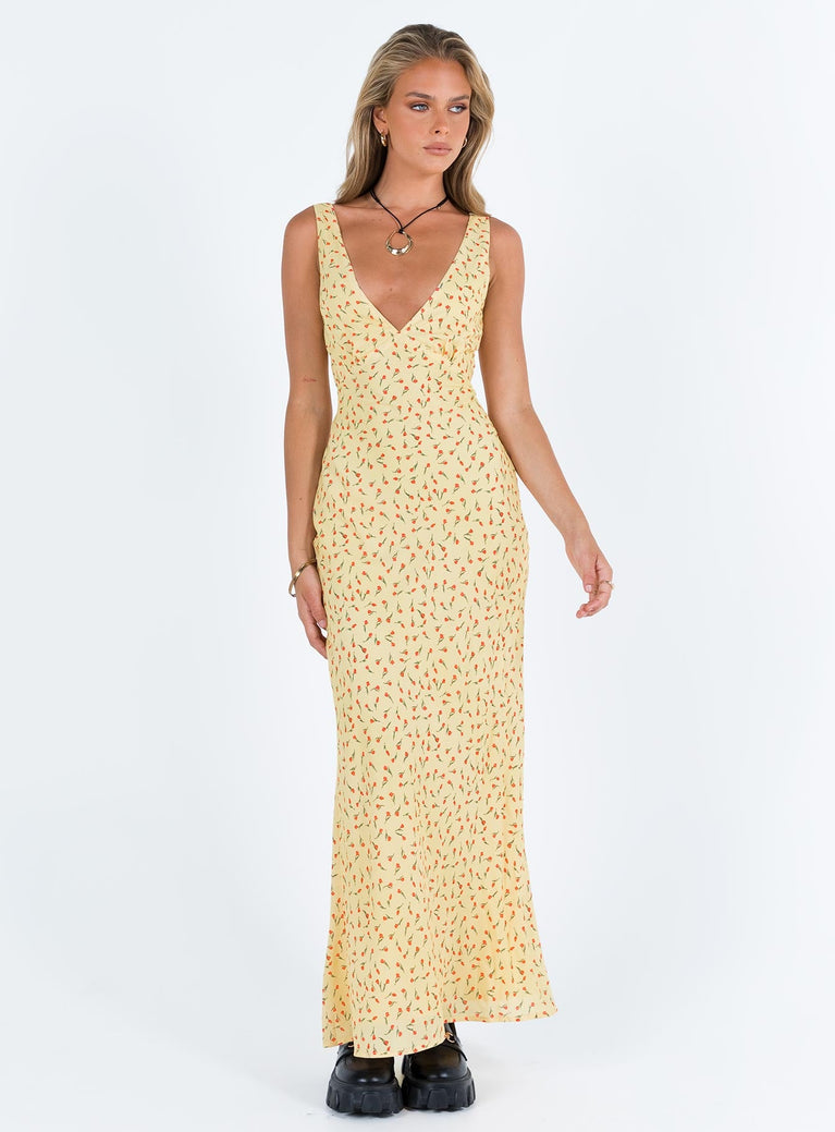 product Princess Polly Asymmetric Neckline  Nellie Maxi Dress Yellow / Red Floral