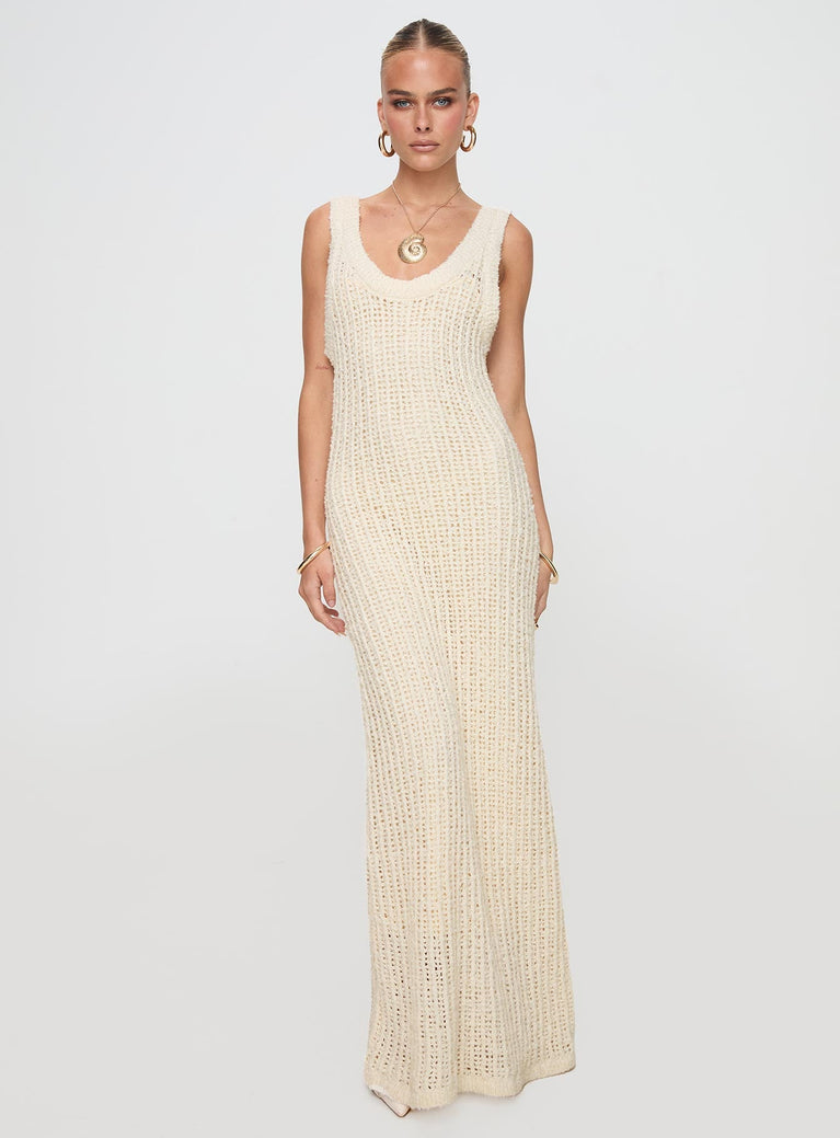 front view of model wearing Princess Polly Andiamo Maxi Dress Cream Scoop Neck 