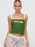 front view of model wearing Princess Polly Braz 1980 Top Green Sleeveless Square Neck 