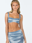 Front view of model wearing  front Princess Polly Sleeveless Square Neck  Katharina Micro Top Blue