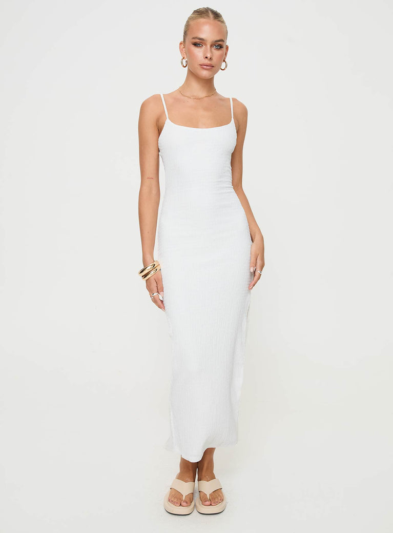 front view of model wearing Princess Polly Elestria Maxi Dress White Scoop Neck 