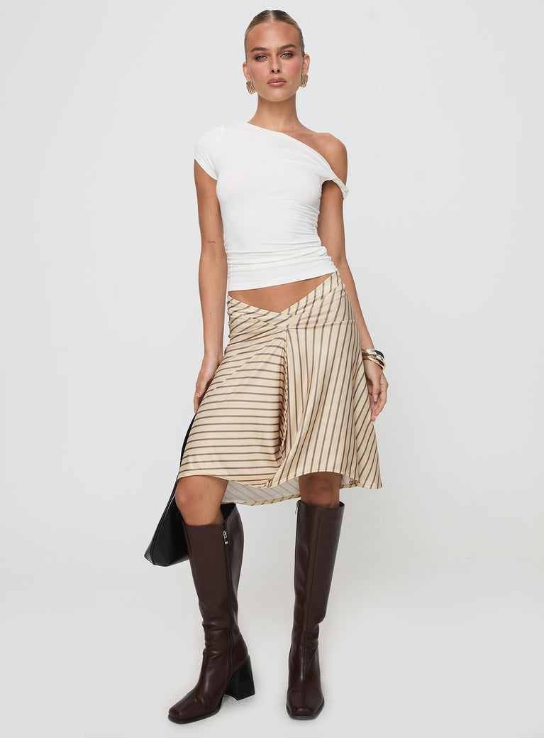   front view of model wearing Princess Polly Esmeray Midi Skirt Diagonal Stripe Yellow 