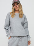 front view of model wearing Princess Polly Dream Fleece Classic Crewneck Sweatshirt Grey Marle 