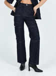 product Princess Polly High Waisted  Whitaker Cargo Jeans Dark Denim