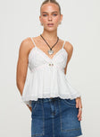 front view of model wearing Princess Polly Libra Top White Sleeveless V-Neck 