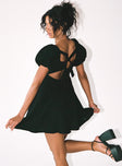 Front view of model wearing  front Princess Polly Asymmetric Neckline  Let's Dance Mini Dress Black