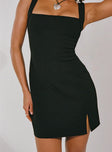 front view of model wearing Princess Polly Bombshell Mini Dress Black Square Neck 