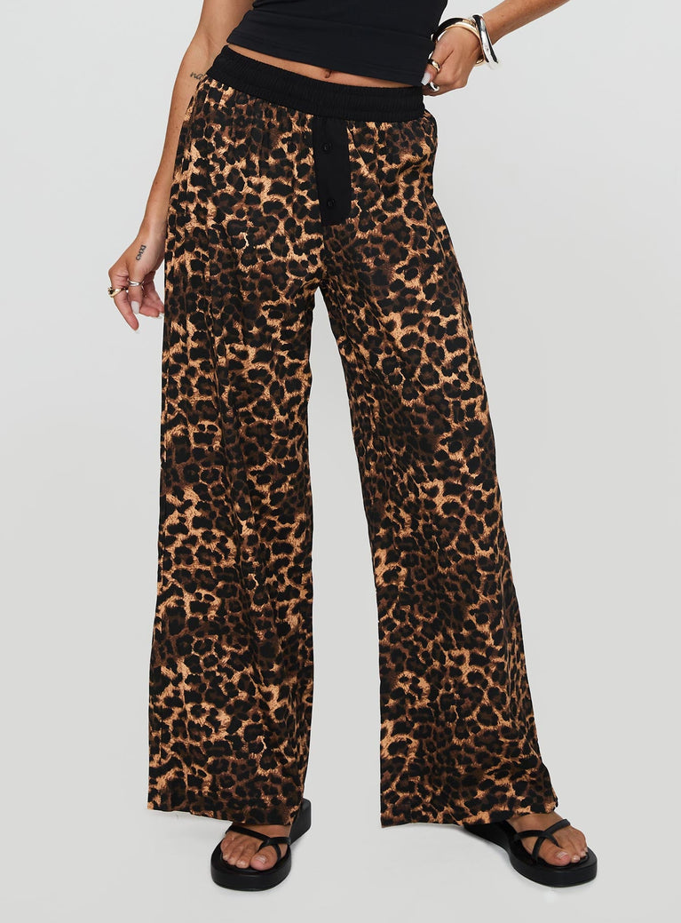 back view of model wearing Princess Polly Zephura Boxer Pant Leopard High Waisted Pants 