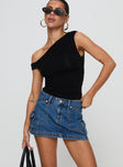   front view of model wearing Princess Polly Pacific Coast Denim Cargo Skirt Dark Wash Mini Skirts 