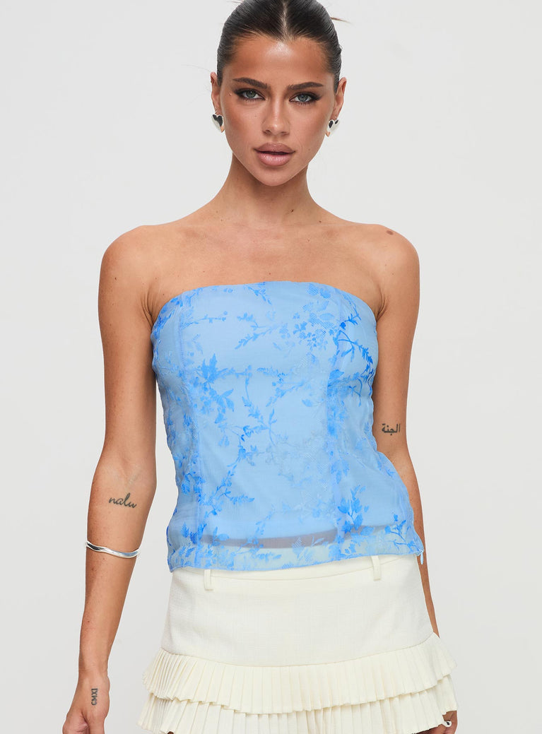 Marcelline Strapless Top Blue