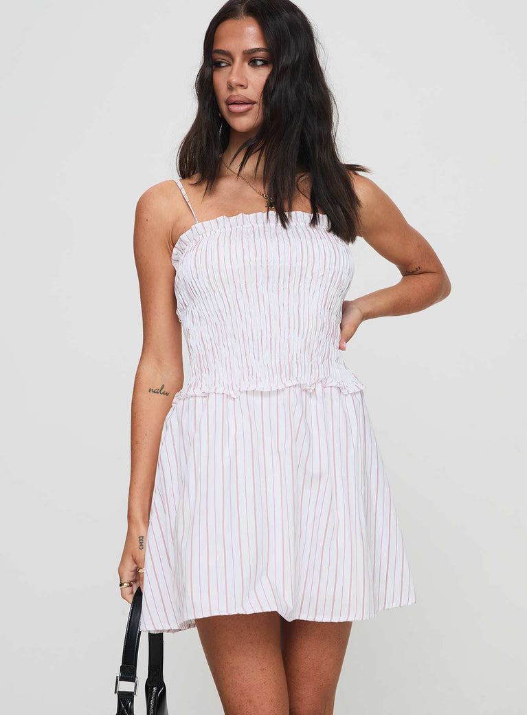 Fabray Shirred Stripe Mini Dress Red / White