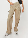 Front view of model wearing  front Princess Polly  Hellier Cargo Pant Beige