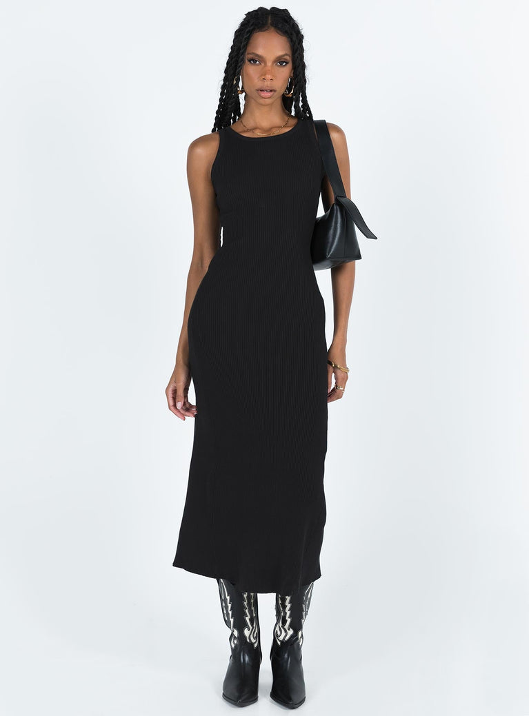 Front view of model wearing  front Princess Polly High Neck  Thalma Midi Dress Black