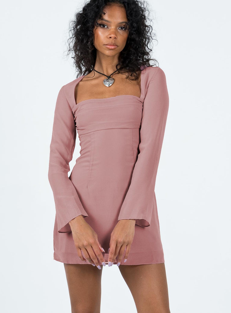 product Princess Polly High Neck  Cavanagh Long Sleeve Mini Dress Dusty Pink