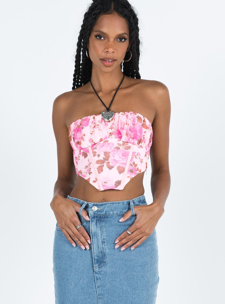 product Princess Polly Sleeveless Square Neck  Sharna Bustier Top Pink Floral