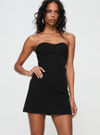 front view of model wearing Princess Polly Simple Sweetheart Mini Dress Black Sweetheart Neckline 