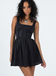 front view of model wearing Princess Polly Lorinda Mini Dress Black Square Neck 