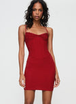 front view of model wearing Princess Polly Setsuko Mini Dress Red Sweetheart Neckline 