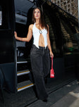 front view of model wearing Princess Polly Ellanor Low Rise Slouch Denim Jean Washed Black Low Rise Jeans 