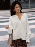 front view of model wearing Princess Polly Aldgate Knit Cardigan Ivory 