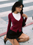 front view of model wearing Princess Polly York Cardigan Cherry Red 