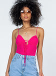 front view of model wearing Princess Polly Merlin Bodysuit Pink Sleeveless Sweetheart 