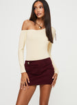 Front view of model wearing  front Brinnley Mini Skirt Burgundy Princess Polly  Mini Skirts 