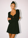 Front view of model wearing  front Princess Polly Asymmetric Neckline  Arabela Mini Dress Black