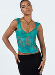 product Princess Polly Sleeveless Plunger  Some Like It Hot Lace Corset Teal