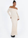 product Princess Polly Crew Neck  Lefler Off The Shoulder Maxi Dress Beige