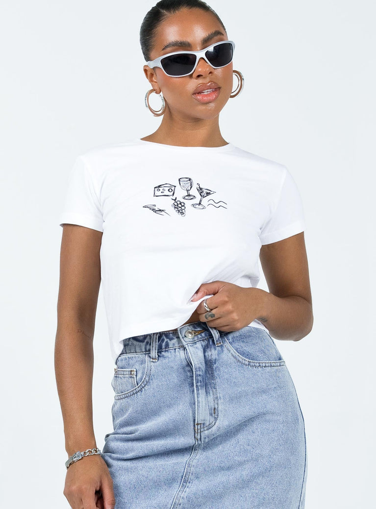 front view of model wearing Princess Polly Better Together Tee White Short Sleeves Crew Neck 