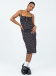 Front view of model wearing  front Princess Polly Crew Neck  Noda Midi Dress Black / Floral