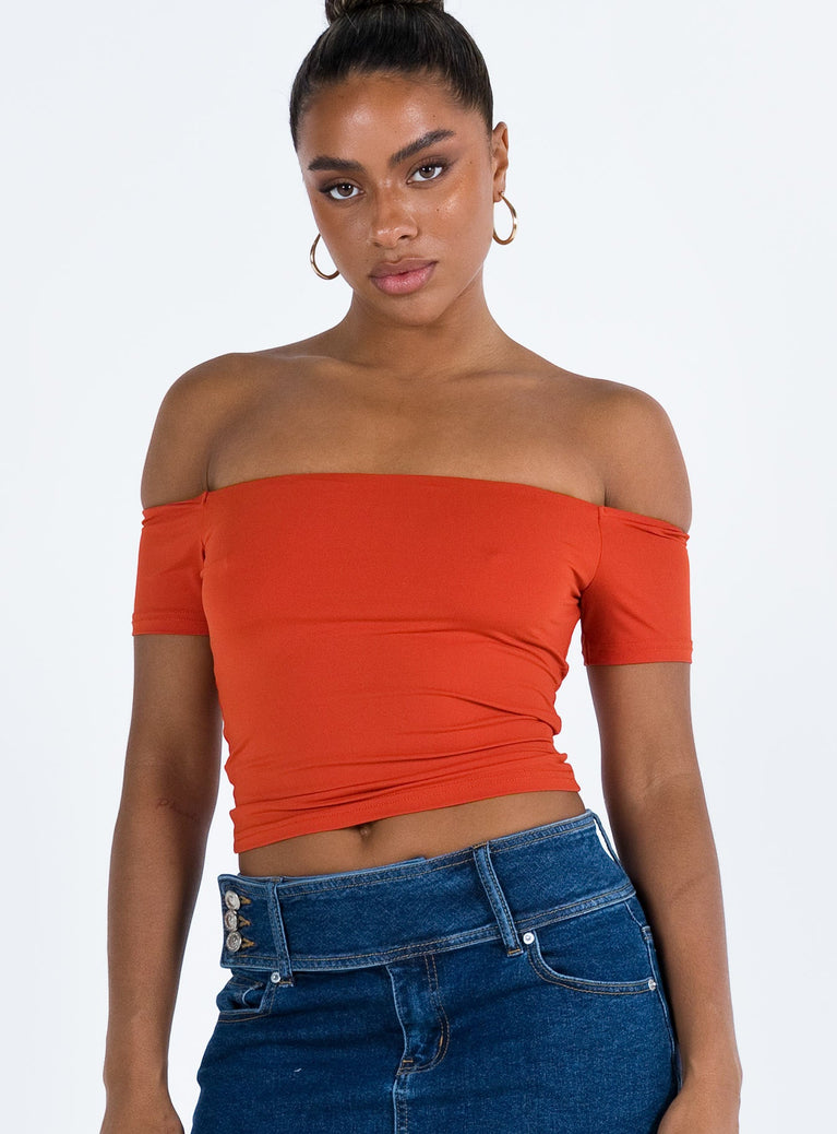 product Princess Polly Short Sleeves Crew Neck  Dalya Off The Shoulder Top Red