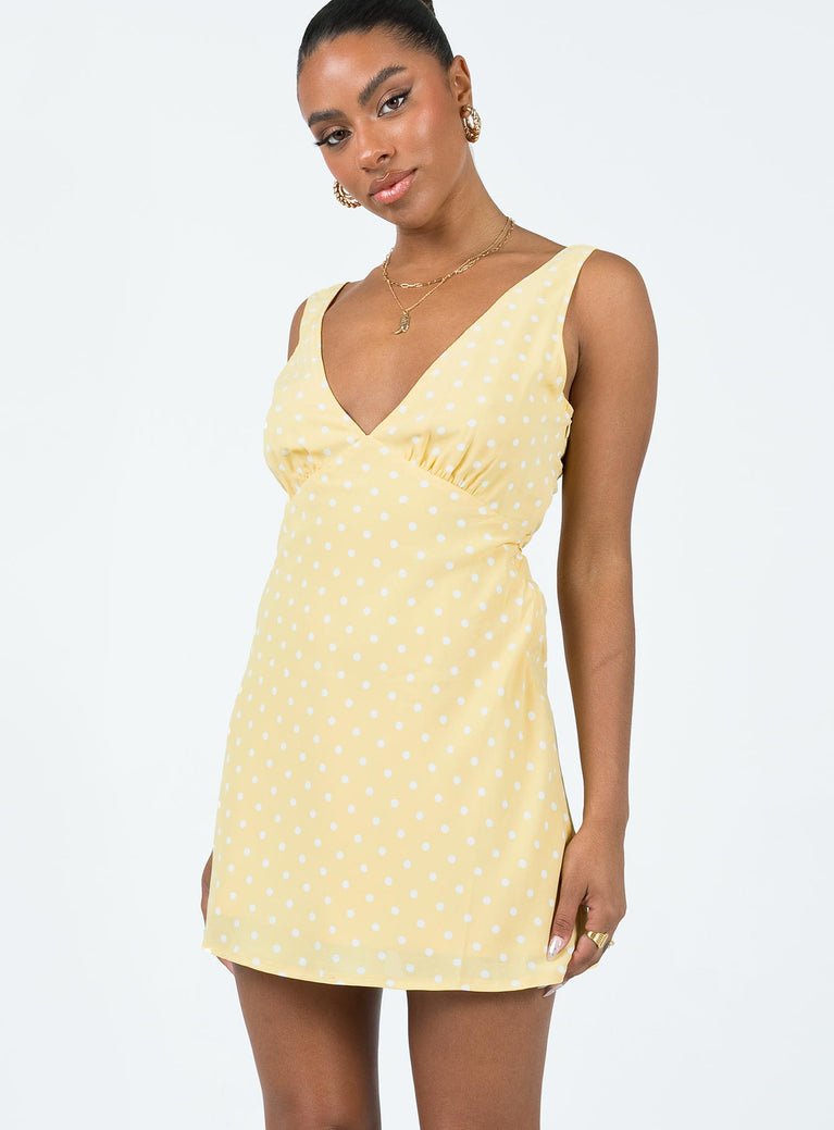 product Princess Polly Sweetheart Neckline  Nellie Mini Dress Yellow Polka Dot