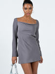 Front view of model wearing  front Princess Polly Asymmetric Neckline  Star Power Mini Dress Slate