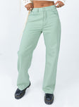 front view of model wearing Princess Polly Lester Mom Jeans Sage Green Mid Rise 