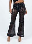 Front view of model wearing  front Princess Polly High Waisted Pants  Andersen Sheer Flare Black