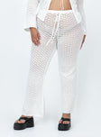 Front view of model wearing  front Princess Polly  Wild & Free Crochet Pants Curve White