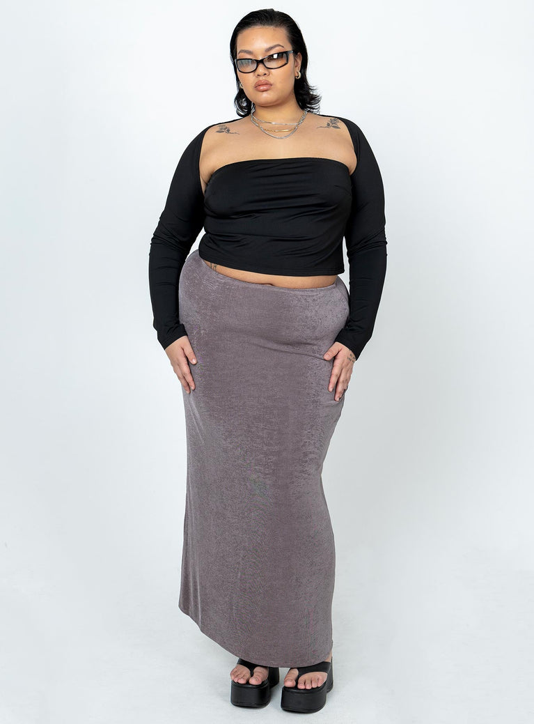 Front view of model wearing  front Harriette Maxi Skirt Slate Grey Curve Princess Polly  Maxi 